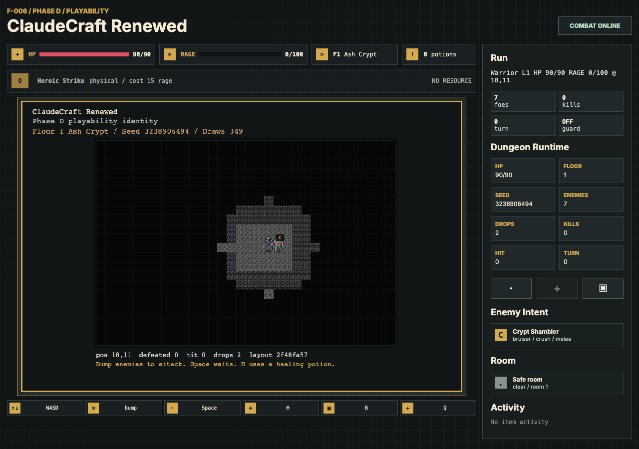 ClaudeCraft tile and item sprite runtime proof screenshot